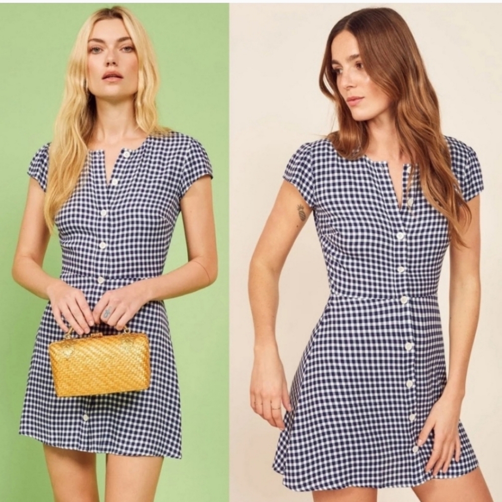 Reformation Vikki Madison Check Plaid Mini Dress In Blue